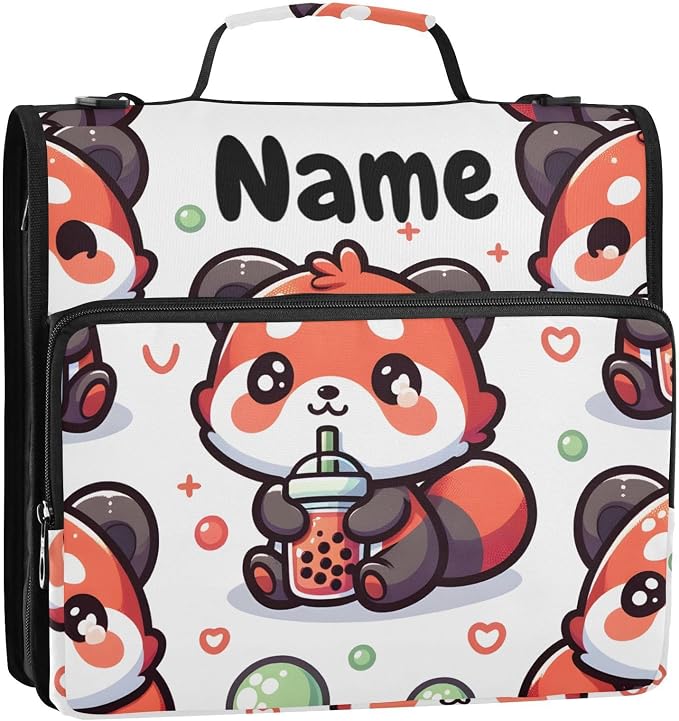 Custom Cute Red Panda Bubbles 3 Ring Binder Bag 1.5 inch Personalized Name Binder Organizer 500 Sheet Documents Storage for School Office