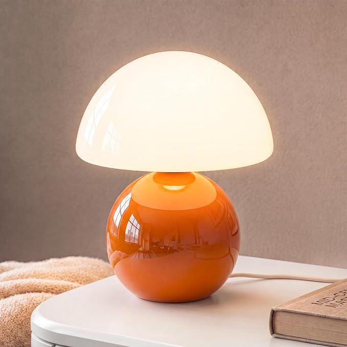 Mushroom Lamp Table Lamp for Bedroom,Desk Bedside Small Lamps for Living Room Night Stands,Mushroom Decor Cute Mini Modern Mid Century Lamps,Unique Aesthetic Home Living Room Decor(Orange)
