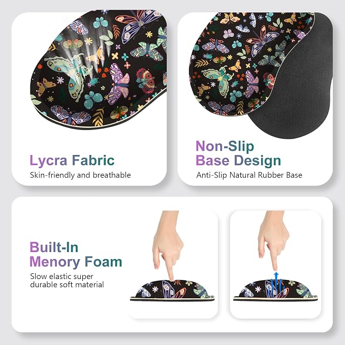 Desk Mat Pad, Gaming Mouse Pad Wrist Support Set, 4 in1 Non-Slip XXL Large Mousepad + Ergonomic Keyboard Wrist Rest+Mouse Wrist Rest+Coaster for Home Office Computer I Colorful Butterfly