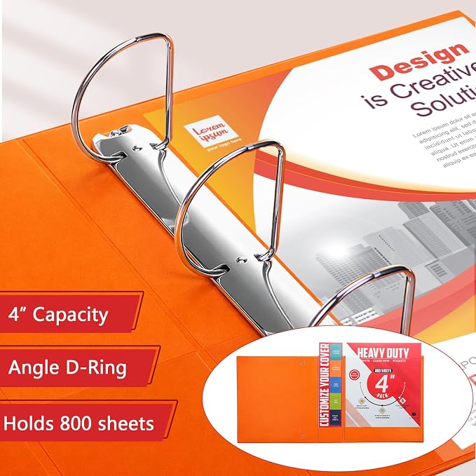 Sinload 6 Pcs 3 Ring Binder, Large Capacity D Ring Binders with Pockets, 8.5" x 11" Presentation Folder View Binder with Customizable Clear Cover for Documents Files Projects(Multicolored,4 Inch)