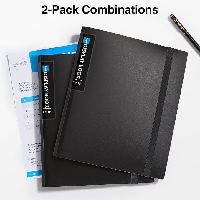 Sooez 2 Pack 72 Pocket Binder with Plastic Sleeves, Display Book, 8.5" x11” | with Elastic Band, 144 Pages Presentation Binder, Art Portfolio Document Folder with Clear Sheet Protectors for Office School