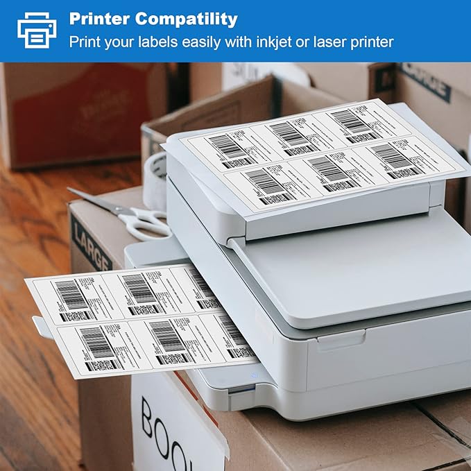 BESTEASY 3 1/3" x 4" Labels Shipping Labels for Laser Inkjet Printers, 6 Up Self Adhesive FBA Address Labels, White Matte Mailing Label Stickers (2000 Sheets, 12000 Labels)