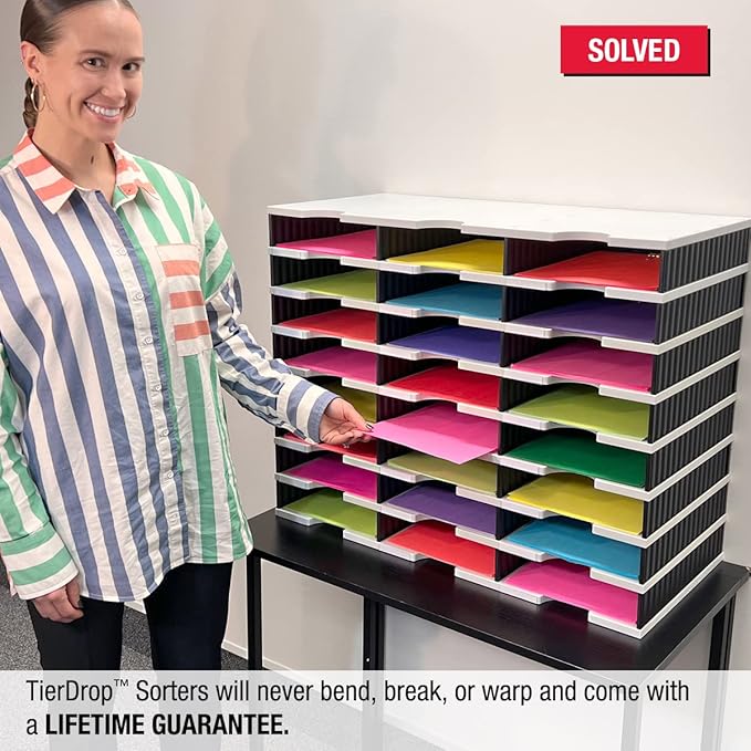 Ultimate Office TierDrop Desktop Organizer, 24 Compartment Sorter, 3-Wide | Sorts documents, forms, mail for office or classroom; modular no-tool assembly design, easily expands with add-on tiers