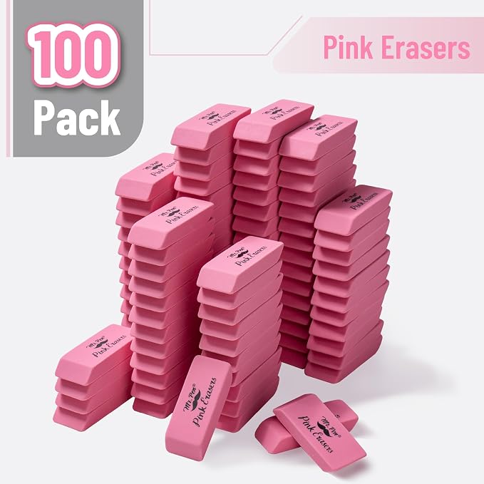 Mr. Pen- Pink Pencil Erasers Bulk, 100 Pack | Bulk Block Erasers for School, Office, Art Sketching, Homework, Exams, Clean Smudge-Free Correction