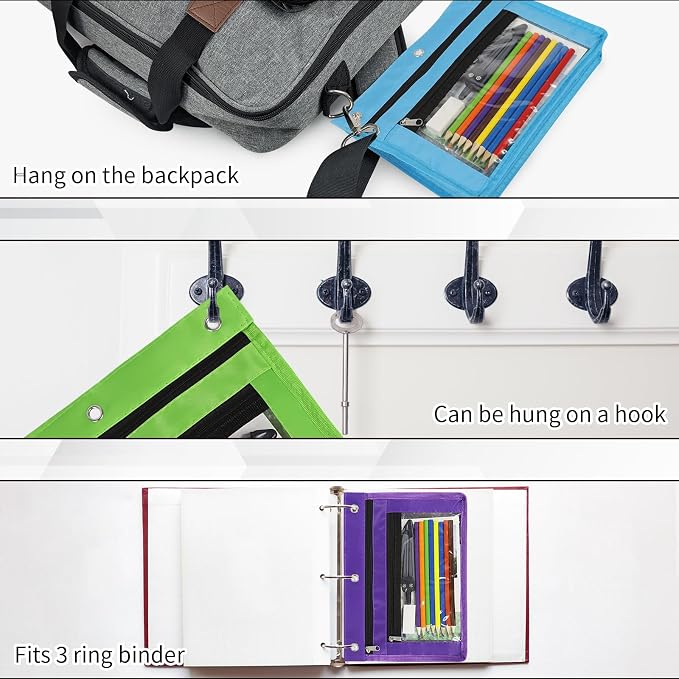 YoeeJob 18 Pack 1 Inch Expandable Zipper Pencil Pouches with Clear Window for 3 Ring Binder, Suitable for School & Office（Colourful）