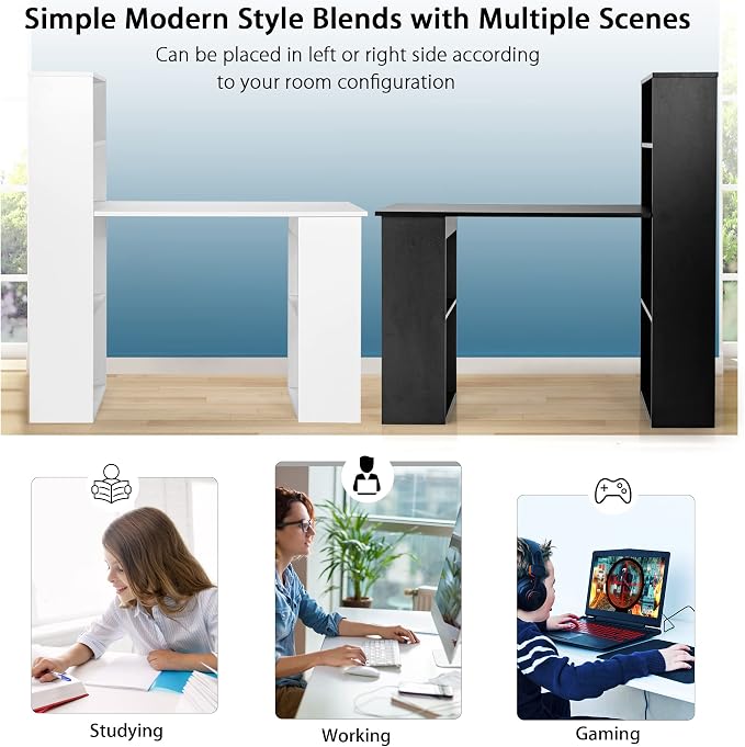 Tangkula Computer Desk with Bookshelf, Writing Study Desk with Storage Shelves & CPU Stand, Modern Compact Computer Workstation for Home & Office, Space-Saving Design (Black) | Bookcase Desk w/Bookshelf Storage Shelves & CPU Stand, Space-Saving Design ...