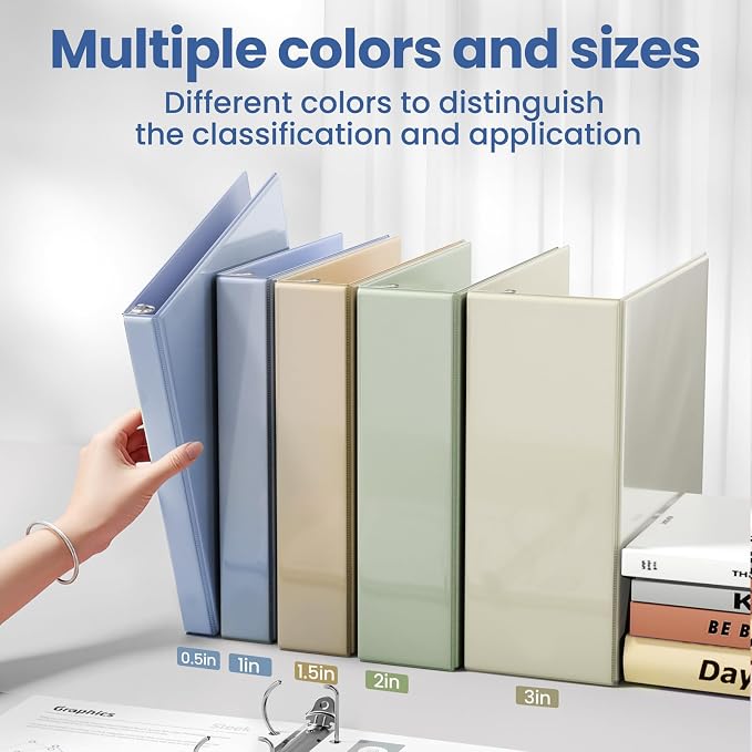 SUNEE 3 Ring Binder 1 Inch D Ring, Clear View Binder Three Ring PVC-Free (Fit 8.5x11 Inches) for School or Office Supplies, Haze Blue, 1 Pack