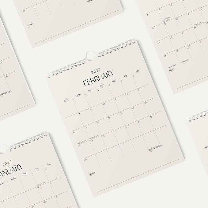 Karto Wall Calendar 2026 8.5x11 in - Beige | January 2026 to June 2027, Vertical, Boosts Productivity, Easy Monthly Planning