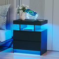 dnbss LED Nightstand with Charging Station, Smart Bedside Table, Black | Modern Night Stand, Floating Desktop, 2 Drawers, 1 Compartment, Human Body Sensor, for Bedroom Living Room Office Storage