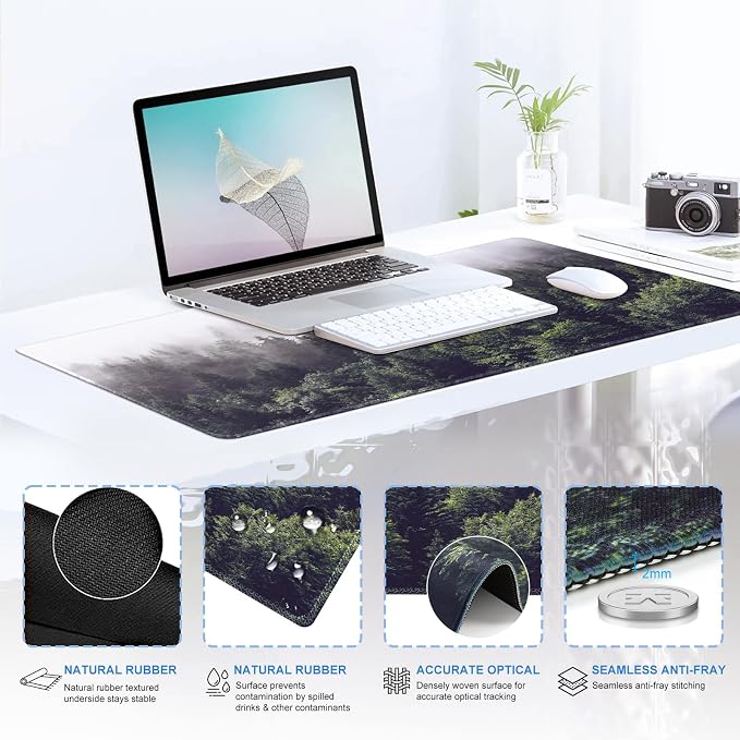 iCasso Forest Computer Pad 35.4"x15.7", Desk Blotter for Classroom | Study Ergonomic Desk Pad Featuring Keyboard Wrist Rest, Cute Mousepad Set for Gaming Computer Office Workspace Area