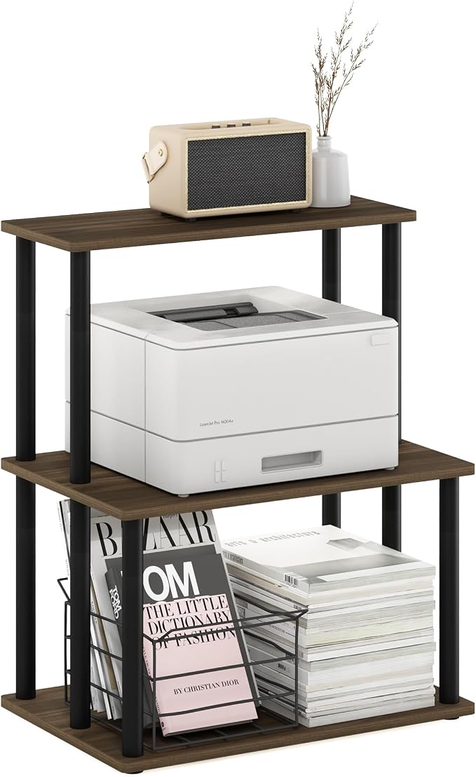 Furinno Turn-N-Tube 3-Tier Toolless Multipurpose Printer Stand Display Storage Shelf, Columbia Walnut/Black