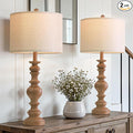 BOBOMOMO 27" Light Brown Table Lamps Set of 2, Large Farmhouse Resin Lamps with Linen Shades, Rustic Vintage Lamps for Living Room, Bedroom, Console Table or Entryway Home Lighting