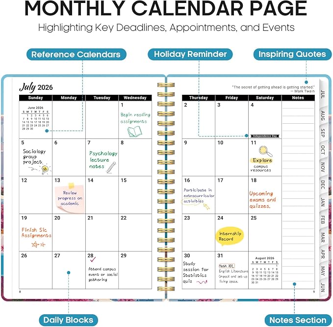 Taja Planner 2026-2027, Jul 2026-Jun 2027 Monthly & Weekly Calendar Planner | 6.3" x 8.5", Hardcover Academic Calendar, Teacher Student Agenda Book with Tabs, School Office Supplies, Aegean Breeze