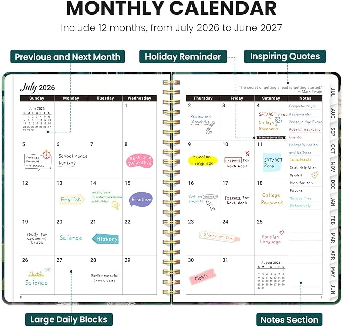 Planner 2026-2027, Academic Year Monthly & Weekly Planner Caledndar, July 2026 - June 2027, Hardcover Large Planning Agenda Book with Tabs for School Office Supplies, 8.5" x 11" - Verdant Whispers