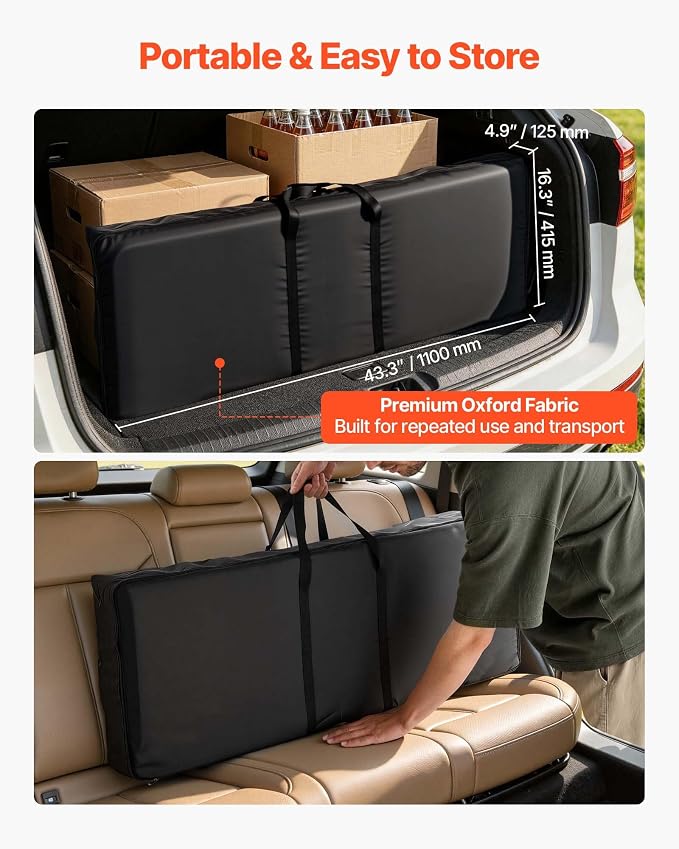 VEVOR Folding Portable Bar Table, 43.3 x 15.2 x 34.8 in, with Carry Bag, Storage Shelf, and Detachable Skirt, Quick and Easy Setup, Foldable Mobile Bartending Station for Events, Party, Tradeshow