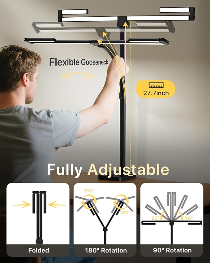 ONEMIX LED Desk Lamp with Base, 42-Inch 4-Panel Light for Dual Monitors | 1800 Lumens, 4 Adjustable Panels, 5 Color Temps, 5 Brightness Levels, Remote, Timer, Flicker-Free for Home Office