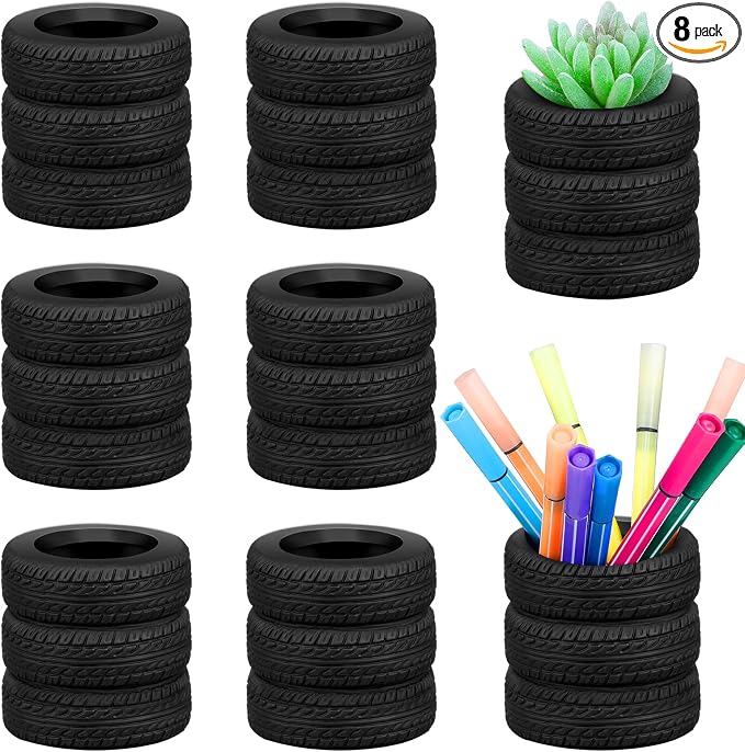 Tenceur 8 Pcs Tire Holder for Pens Car Truck Desk Pen Holder Back to School Gift Mechanic Appreciation Gifts Car Desk Decor for Men Funny Pencil Boxes Organizer for Classroom Home Office Table