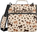 Custom 3 Ring Zipper Binder Leopard Print Bow Pattern Personalized Name 1.5 inch Binders Large Capacity Multi Pockets for School Office Supplies