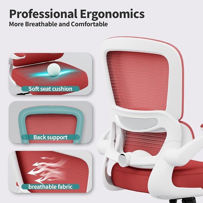 TRALT Office Chair - Ergonomic Desk Chair with Adjustable Lumbar Support, Mesh Computer Chair, Executive Chair for Home Office Comfortable Lumbar Support (1, White Red)