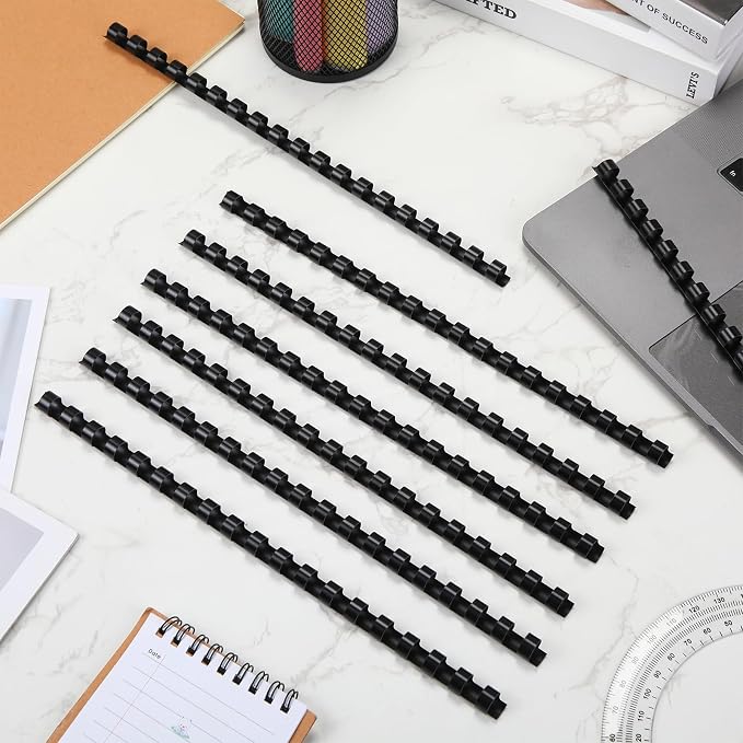 Maitys 300 Pcs Plastic Binding Combs Bulk 19 Ring Comb Spines Letter Size Spiral Binding for Notebook Calendar Picture(3/8 Inch,Black)