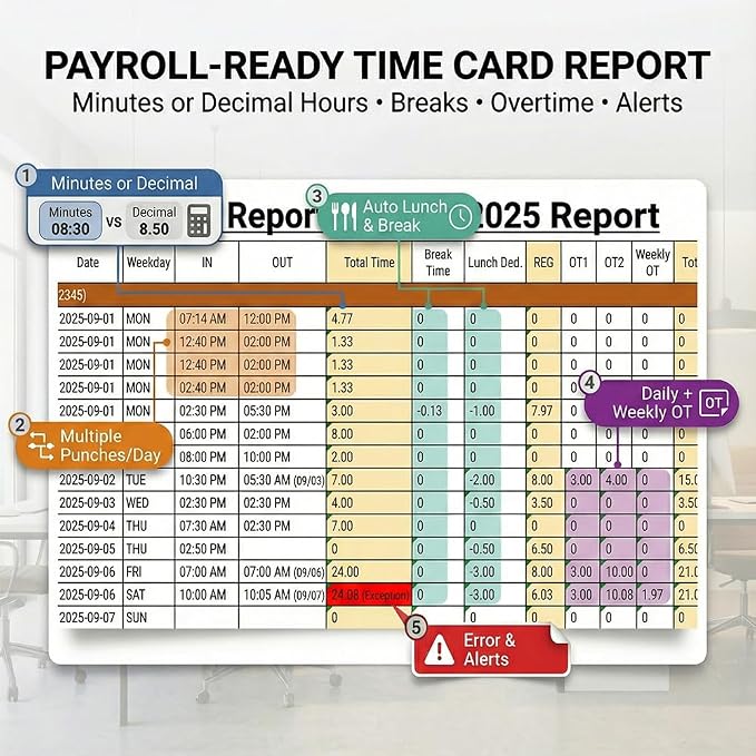 Time Clock System: App Control & 5s Fast Connection, Customizable Rules & 4 Payroll Reports, 10 IC Cards, No Monthly Fee Biometric Fingerprint Time Clocks for Employees Small Business