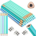 Fainne 48 Pcs Large Pencils 3 Sharpeners,Turquoise Blue Series,Triangle