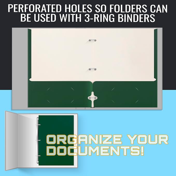 Better Office Products Two Pocket Portfolio Folders, 50-Pack, Dark Green, Letter Size Paper Folders, 50 Pieces, Hunter Green