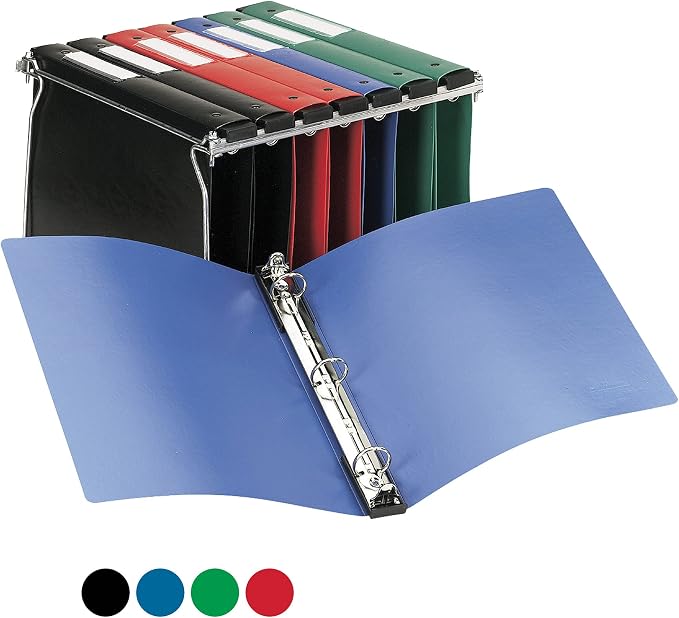 Avery Hanging Storage 3 Ring Binder, 1" Round Rings, 1 Black Binder | For Everyday School, Home and Office Use, Built-In Hangers for Standard Files, Spine Label Holder, Non-Stick Print Protection