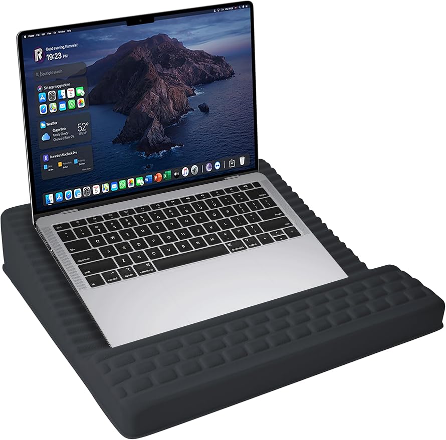 Adjustable Lap Desk with Wrist Rest, Reversible Laptop Stand | Cooling Grip Surface, Fits up to 17'' Laptop, Portable Lap Desk with Pillow Cushion, Computer Tray for Home Office, Dark Gray