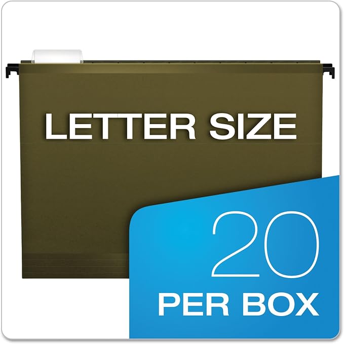 Pendaflex SureHook Reinforced Hanging Folders, Letter Size, Standard Green, 20 per Box (8-1/2 x 11)