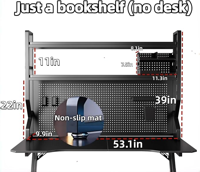 Desktop Bookshelf, Multi-Size pegboard Storage Organizer Rack, Dorm Desk Shelf, Desk Hutch, Desk top Storage Rack, Student Desktop Storage,Desk Shelves for top of des(Black, 53.1" Lx9.9 Wx39 H)