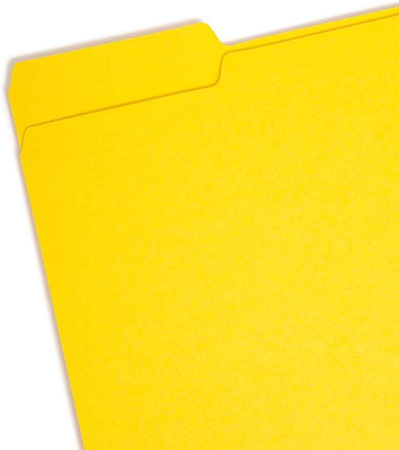Smead Interior File Folder, 1/3-Cut Tab, Letter Size, Yellow, 100 per Box, Expandable File Folders for Filing Cabinet