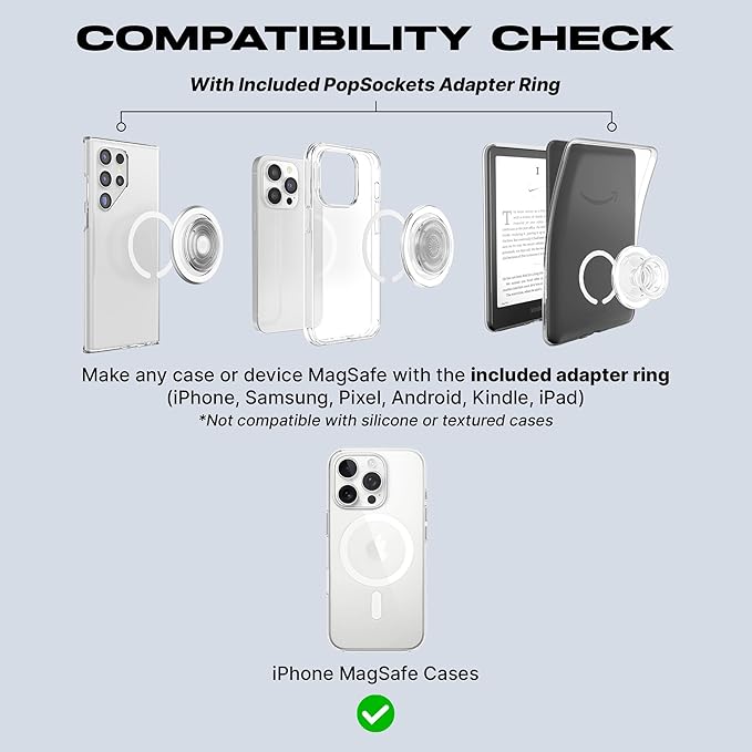 PopSockets Phone Grip for MagSafe, Magnetic Holder- Clear Glitter | Removable, For Kindle / Android / iPhone, With Magnet, Glitter, Sparkle, Sparkly, Clear, Translucent