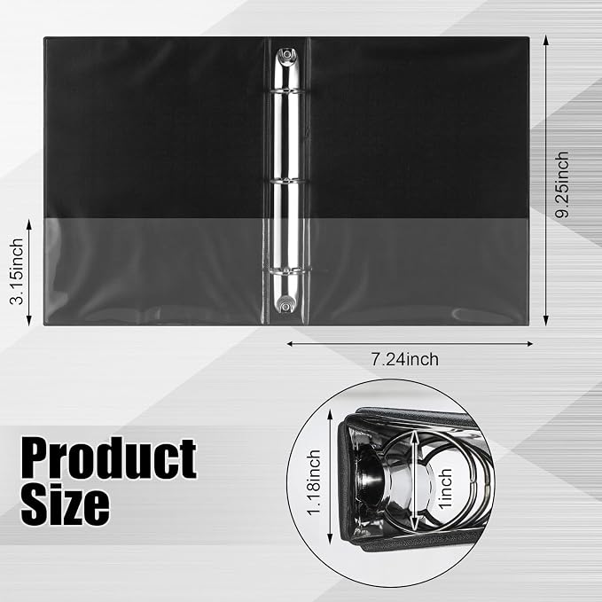 Resurhang 6 Pcs 1 Inch 3 Ring Binders 9.25 x 7.24 Inch Mini Small Black 3 Round Ring Binder with 2 Clear Pockets Fits 5 1/2 x 8 1/2 Binder Paper Pages Planner