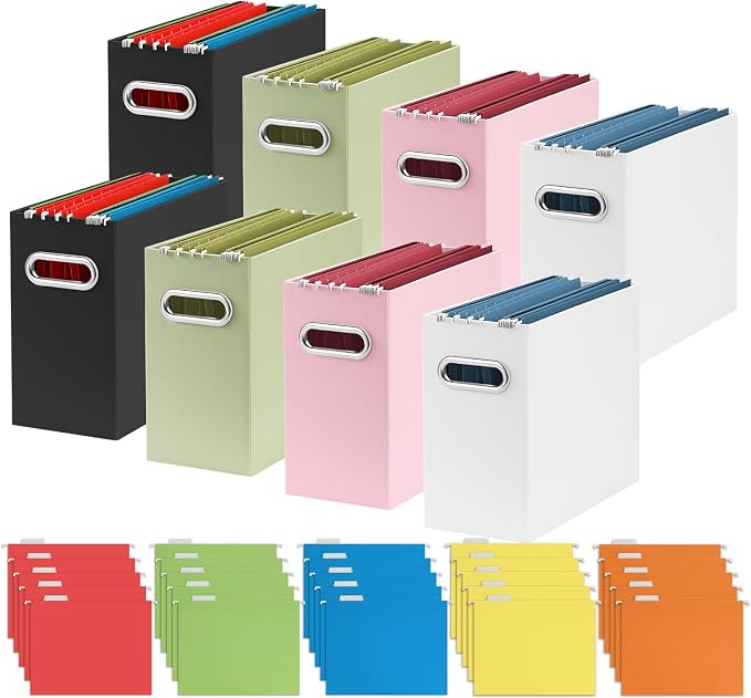 Oterri 8 Pack Multi Color File Organizer, Small Storage Box and 25 Pack Hanging File Folders