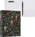Gold Snowflake Xmas Nutcracker Binder 3 Ring 1.5 Inch Binder with Clipboard&Pockets, Hardcover Binders Heavy Duty Large File Folder for Office School Supplies - Holds 200 Sheets