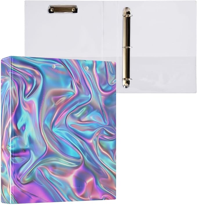 3 Ring Binder Metallic Liquid Painting Rainbow 1.5" Round Ring Binders View Binder with 200 Sheet for Kids School Supplies Women Men Office, 1 Pack