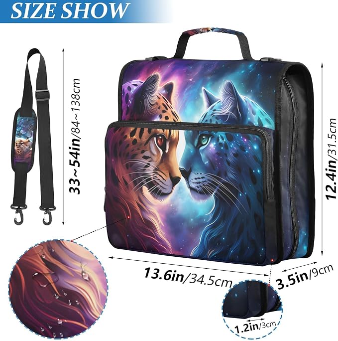 Cheetah Tiger Galaxy 3 Ring Binder Bag 1.5 inch Binder Organizer with Zipper Shoulder Strap 500 Sheet Documents Storage for School Office