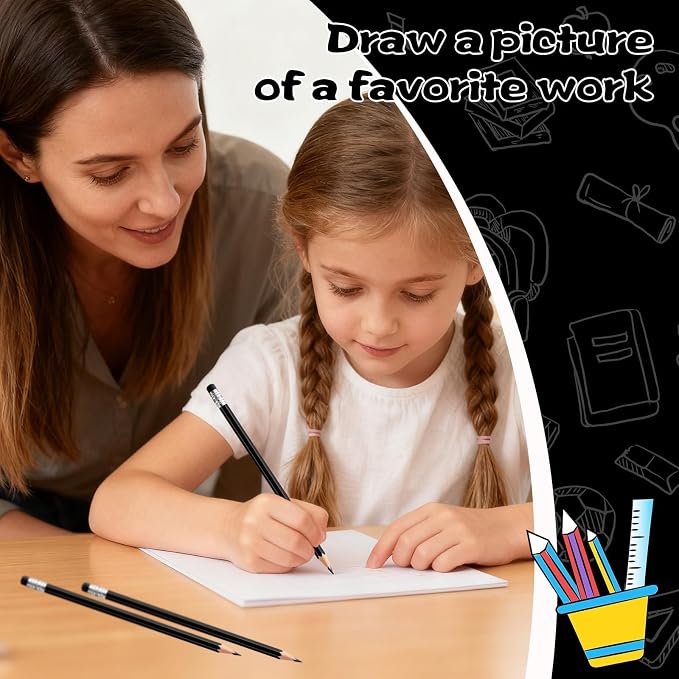 24PCS Erasable Colored Pencils with Eraser Pre Sharpened Pencil 2 HB - Ideal for Checking, Grading, Tests & Office/School Supplies (Black)