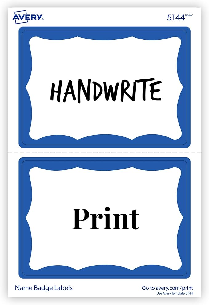 Avery Name Tags, White with Blue Border, Packs of 100 per Pack, 18 Packs, 1,800 Removable Name Badges Total (05144)
