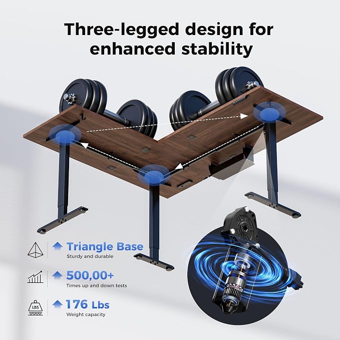 Agilestic 63 x 55 Inch L Shaped Standing Desk with Powerstrip, Dark Walnut | Outlets, Cable Management, Corner Desk, Ample Workspace, Memory Presets, Hooks, Stable Steel Frame,176 lbs, Splice Board