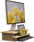 23” Bamboo Monitor Stand with Phone & Tablet Holder Desk Shelf | Monitor Riser for 40-55 Inch Desk Cozy Computer Setup Workplace Organizer Keyboard Storage Compact Ergonomic