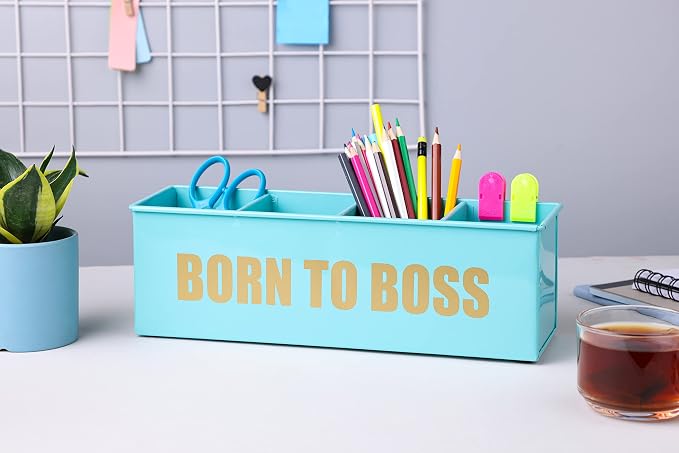 DUDKI Home Present Desk Organiser 4 compartments Decorative Pen Pencil holder, Vanity Kit, Travel Box, Makeup Box, Cosmetic Box, Storage Box, knife Holder, Spoon Holder-Gift Office Desk Decor