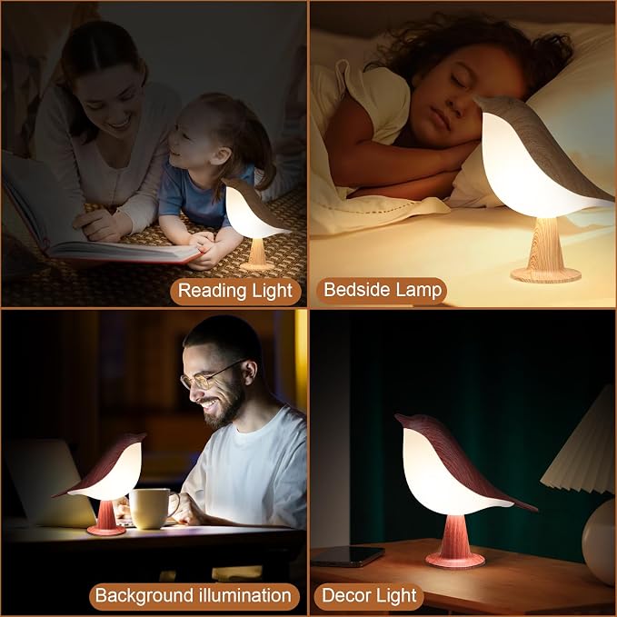 VoMii Bird Desk Lamp Set of 2, Small Table Lamp Cordless Touch Dimmable Night Light with 3 Color Temperature, Rechargeable Decorative Lamps for Bedroom Bedside Nightstand, Desk Decor, Bird Gifts