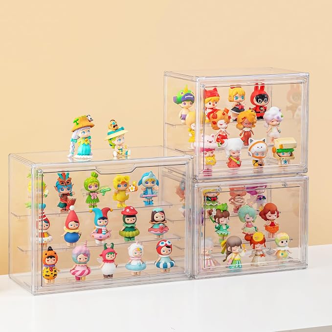 Large Clear Acrylic Display Cases for Collectibles,Display Box for Figures | 3 Tier Dustproof,Magnetic Door Showcase for Action figurine,Display Shelf Box,360°View Stackable Boxes(1,Large)