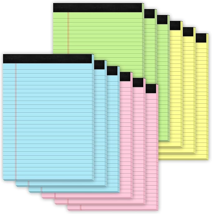 Legal Pads 8.5 x 11 Colored Note Pads, 12 Pack Colored Paper Pads 8.5x11