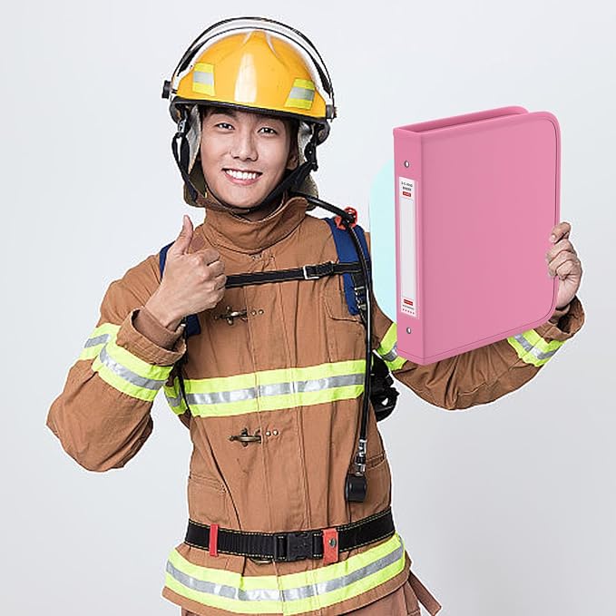 Fireproof 3 Ring Binder with Zipper, 1.5" D Rings Holds 375 Sheets | Fits Letter Size,Compatible with Clear Page Protectors,Built-in Net Pouch Pen Holder,Portable Safe Storage,1 Pack,Pink
