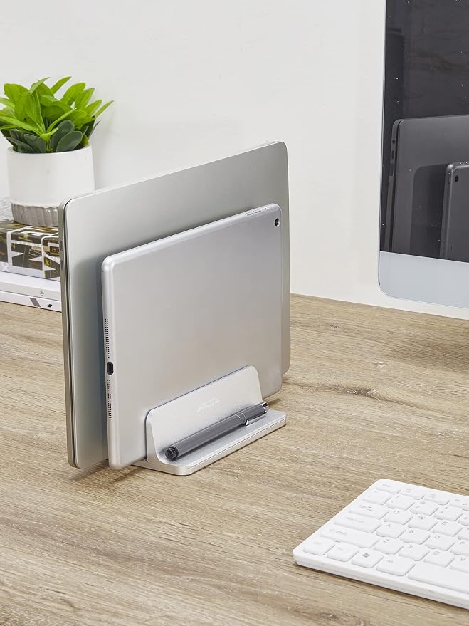 JARLINK Double Vertical Laptop Stand, Adjustable Aluminum Desk Dock, Black | Vertical Laptop Holder Fits up to 17.3" Notebooks, Space-saving Desktop Organizer for MacBook, Surface, Dell & Gaming Laptops