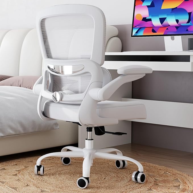 TRALT Office Chair - Ergonomic Desk Chair with Adjustable Lumbar Support, Mesh Computer Chair, Executive Chair for Home Office Comfortable Lumbar Support (1, Cloud White)