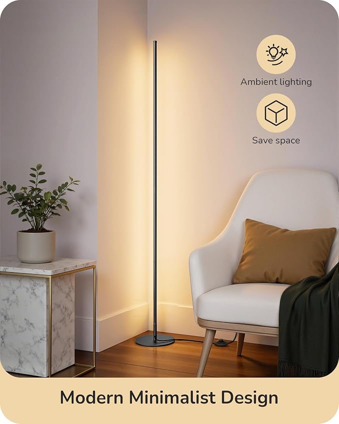 EDISHINE 57.5" Floor Lamp with Remote & Foot Switch, Dimmable & 7CCT | 2700-6000K, LED Corner Floor Lamps for Living Room, Bedroom, Office, Sturdy Base, Black